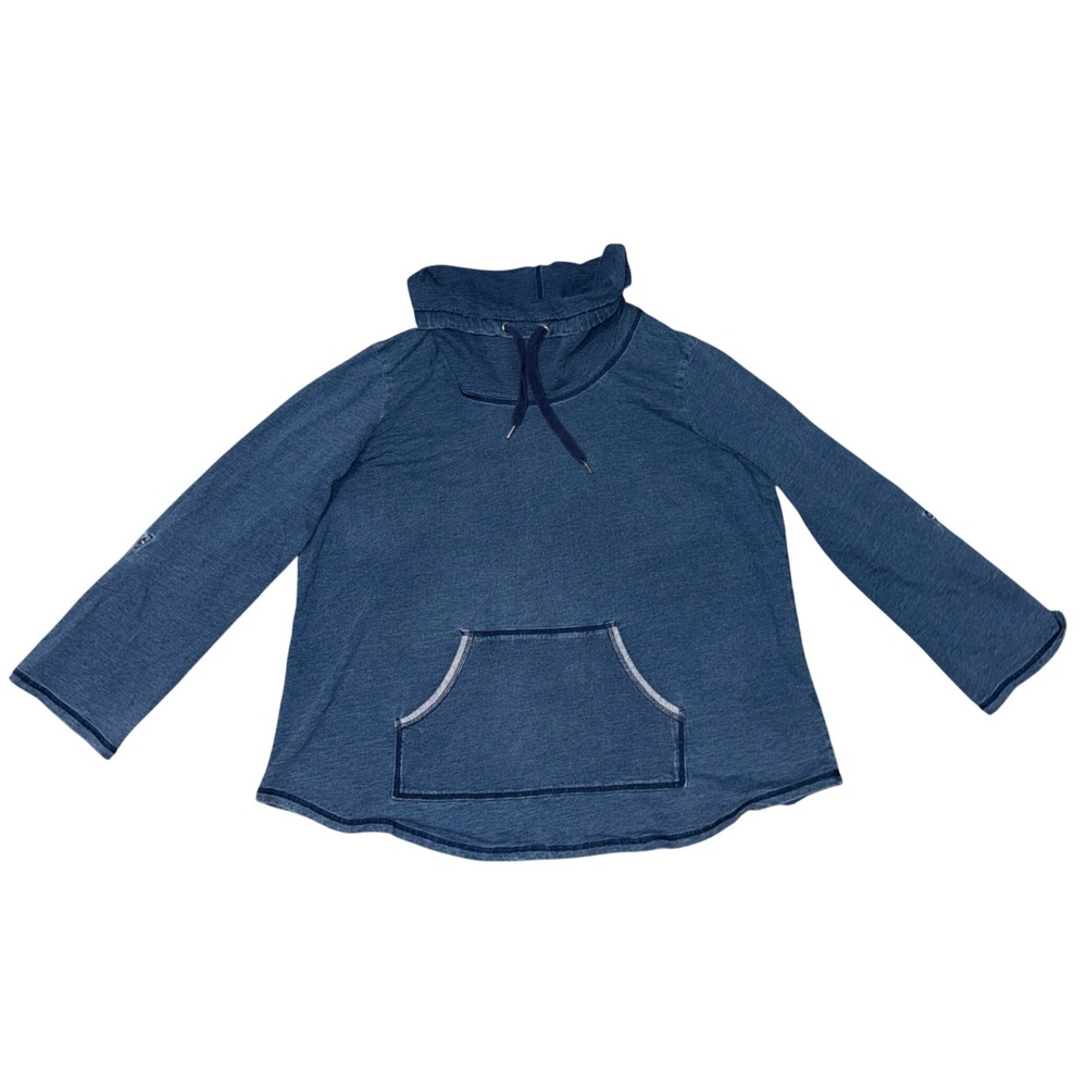 Ruby Rd Women's Denim Blue Long Sleeve Pullover Cowl Neck w/ Kangaroo Pocket 1X